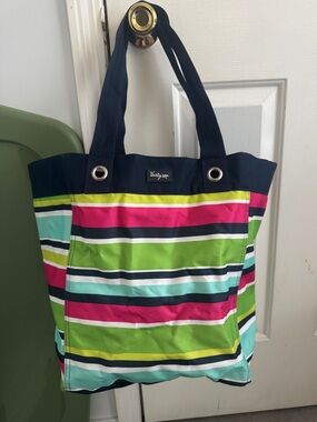 thirty-one Multicolor Striped Tote - Navy, Pink, Lime, Aqua